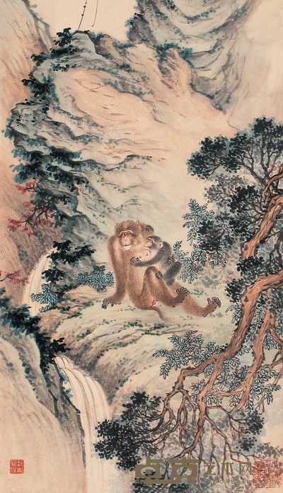 逯删 猴 镜心 53×30cm